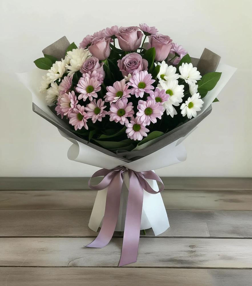 Букет цветов из: Хризантемы и Розы в Староджерелиевской