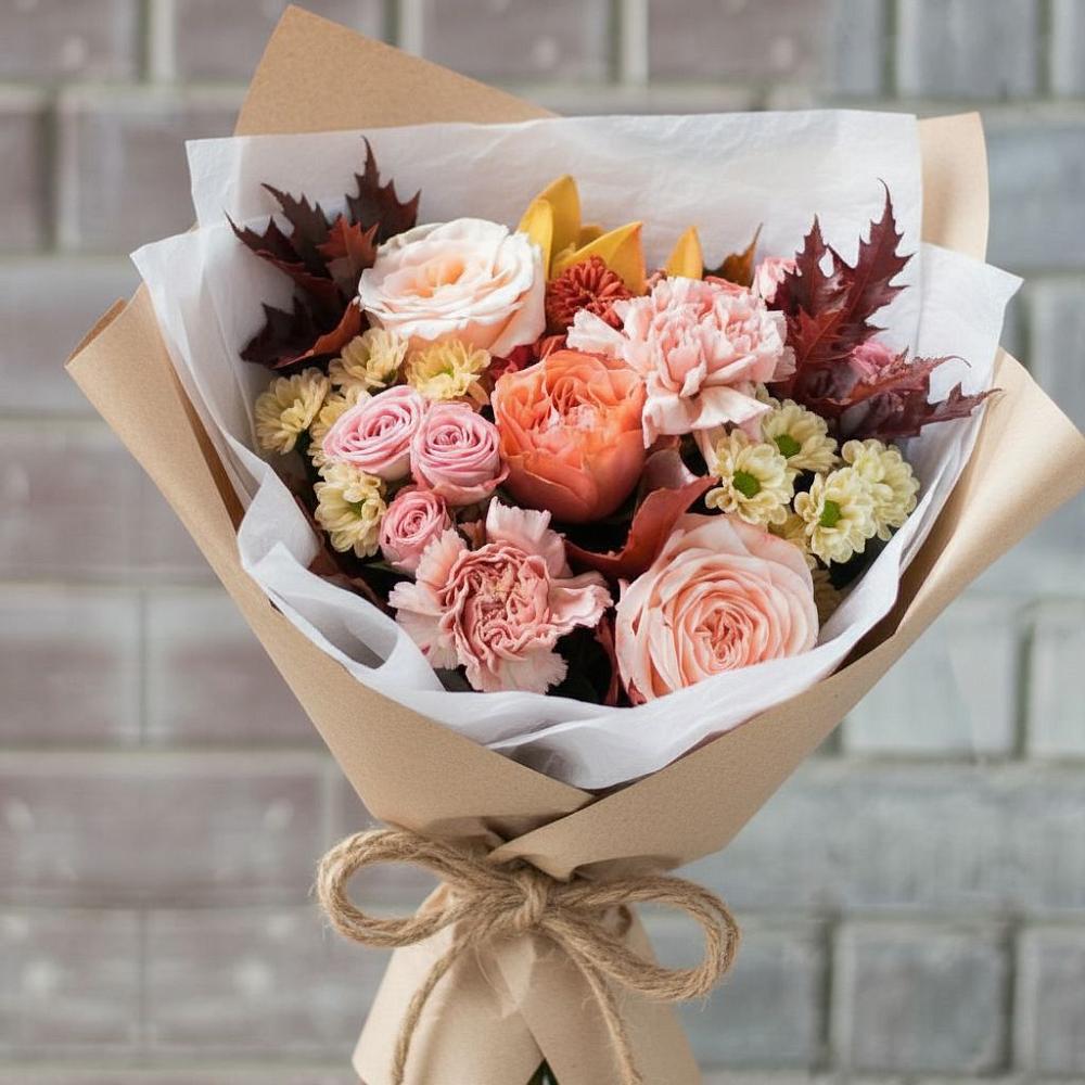 Букет цветов из: Гвоздики, Хризантемы и Розы в Староджерелиевской