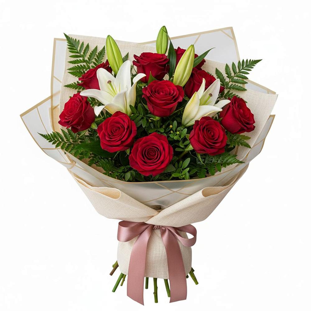 Букет цветов из: Лилии и Розы в Староджерелиевской