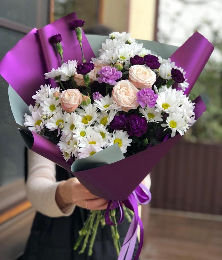 Букет цветов из: Хризантемы, Гвоздики и Розы в Староджерелиевской