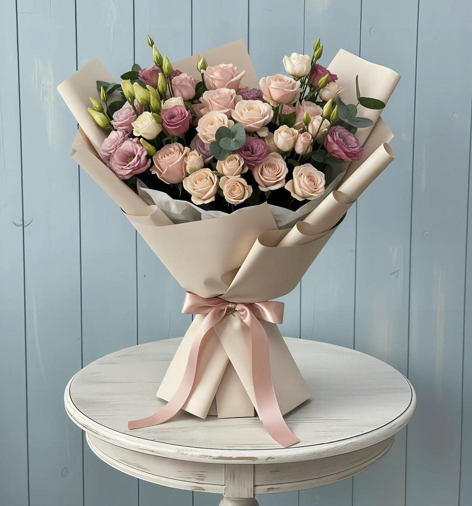 Букет цветов из: Розы и Лизиантусы в Староджерелиевской