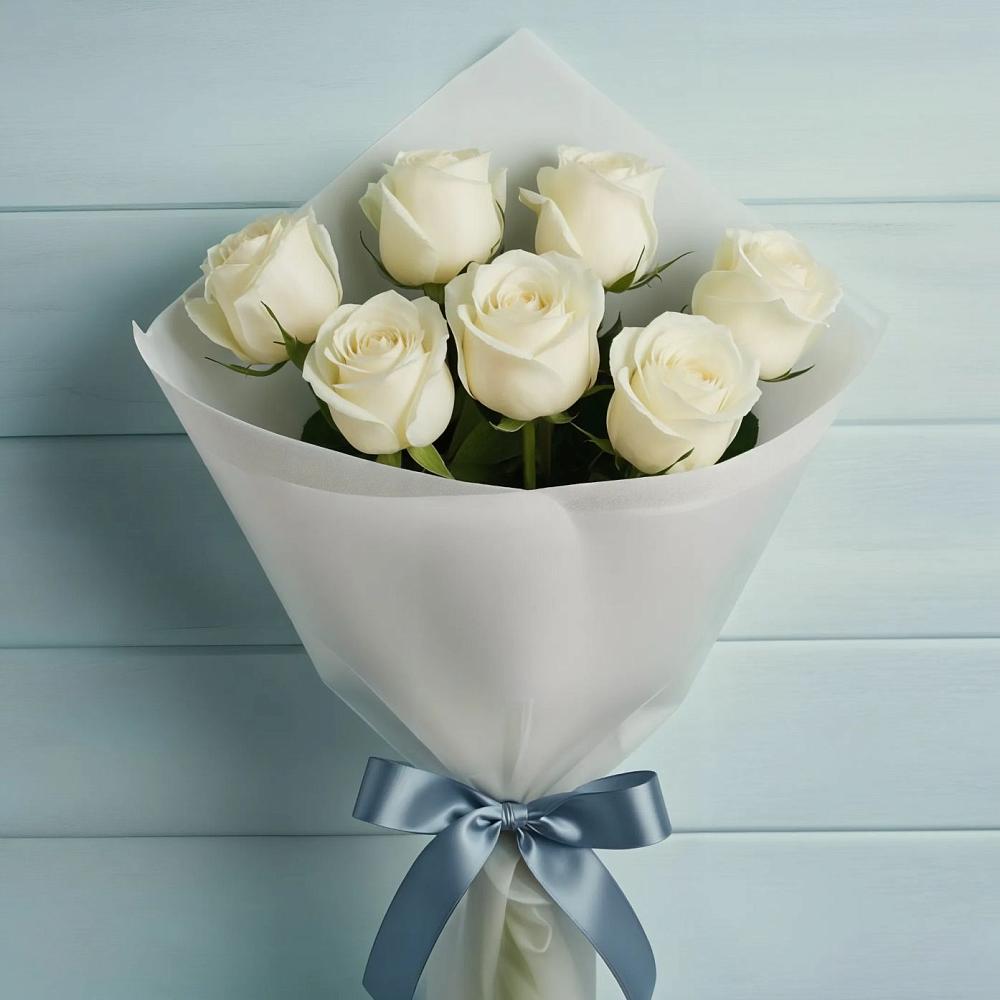 Букет 7 Белых роз Эдлесс Лав в Староджерелиевской