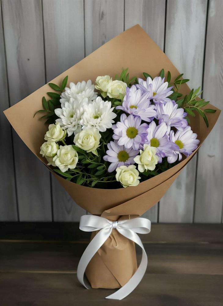 Букет цветов из: Хризантемы и Розы в Староджерелиевской